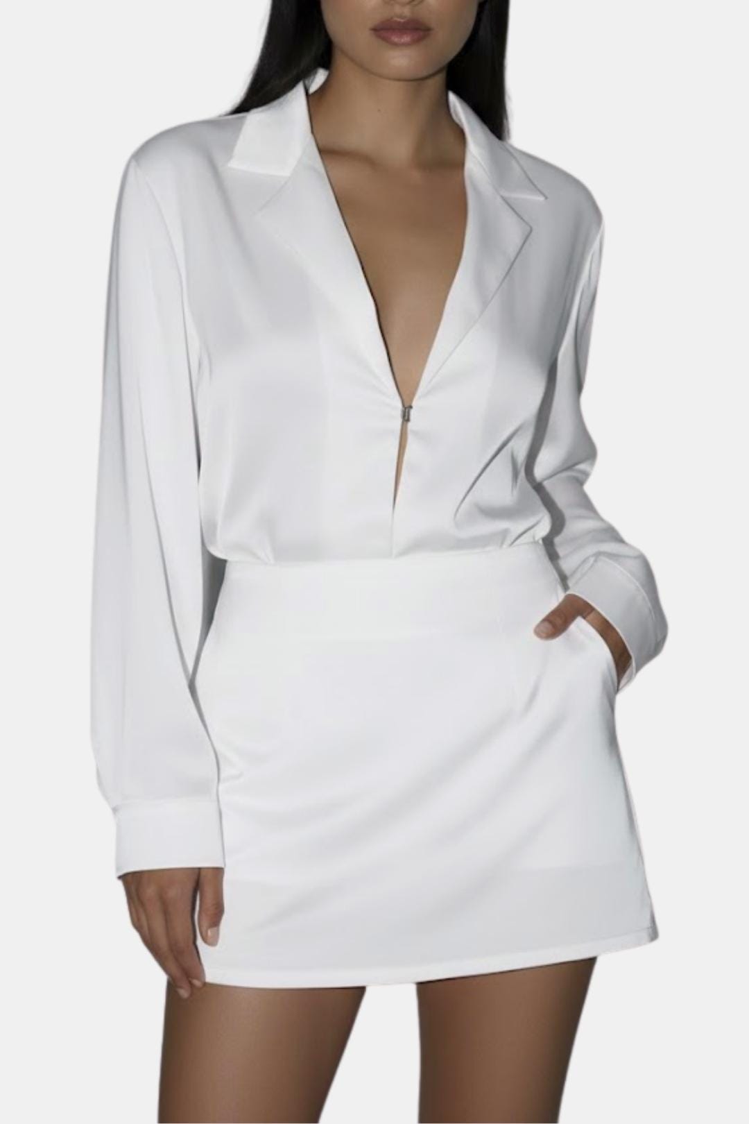 Valetta – Satin Tie-Back Oversized Shirt in White
