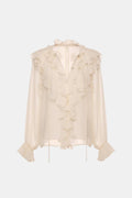 Xavena – Semi-Sheer Ruffle Chiffon Blouse in Apricot