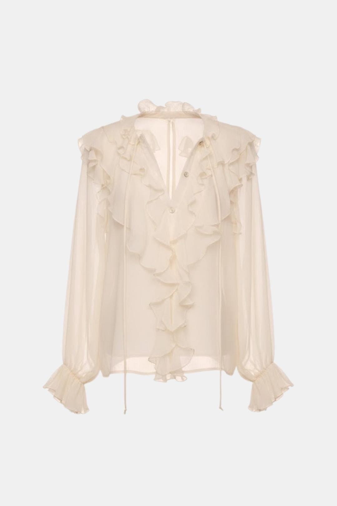 Xavena – Semi-Sheer Ruffle Chiffon Blouse in Apricot