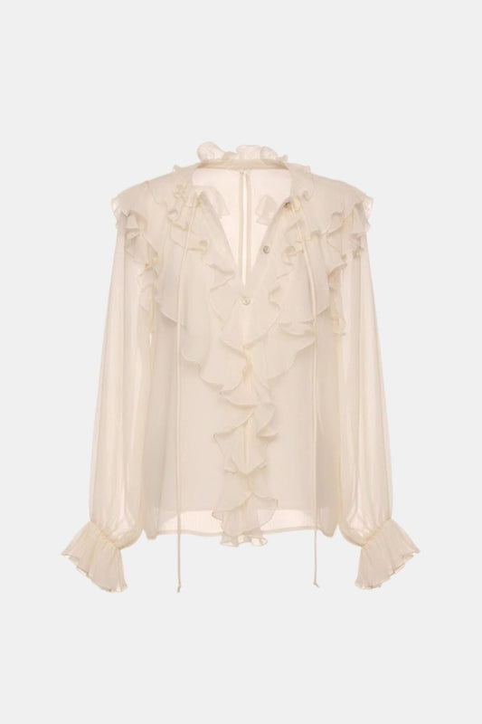 Xavena – Semi-Sheer Ruffle Chiffon Blouse in Apricot