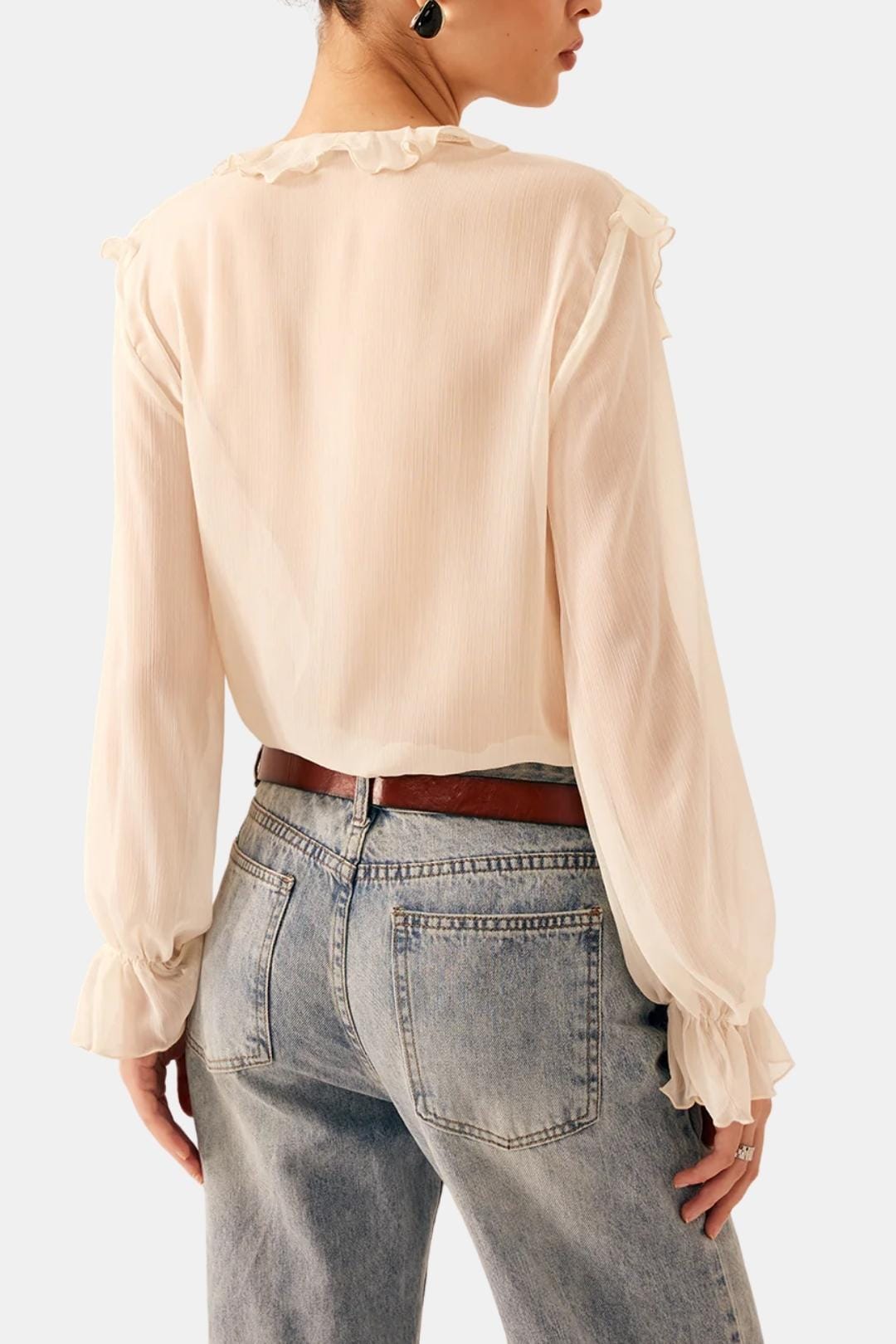 Xavena – Semi-Sheer Ruffle Chiffon Blouse in Apricot