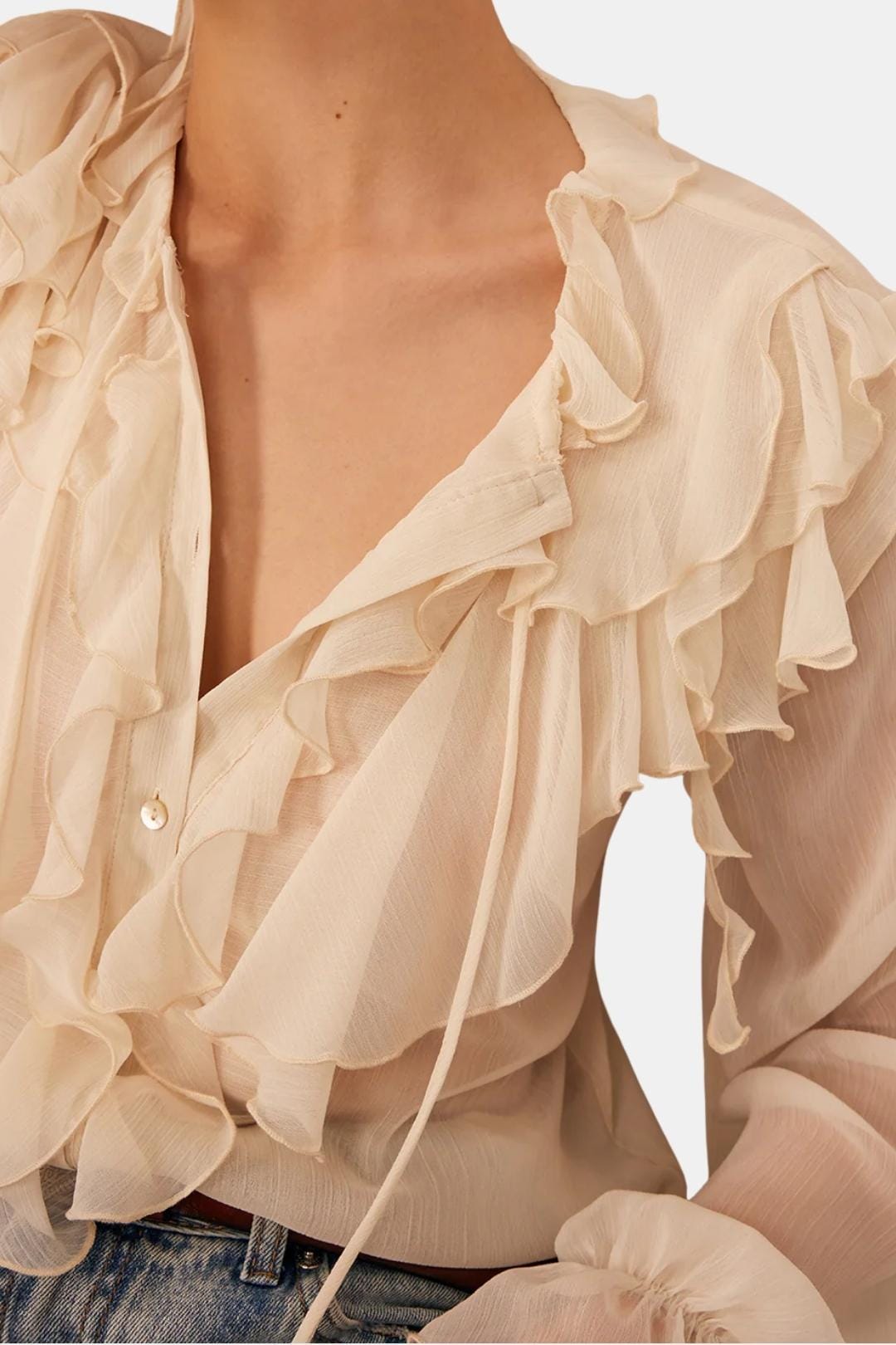 Xavena – Semi-Sheer Ruffle Chiffon Blouse in Apricot