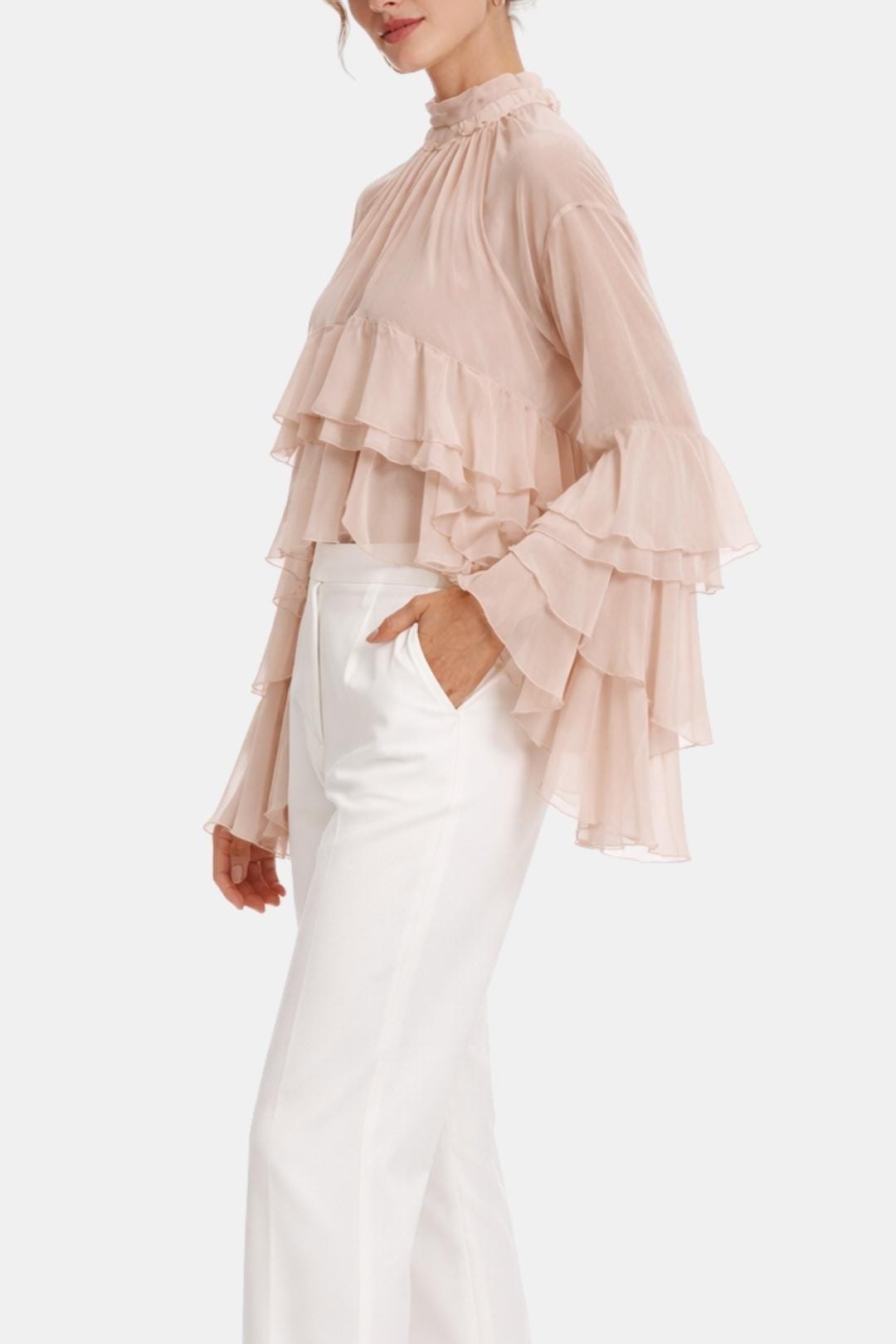 Zavina – Sheer Ruffle Chiffon Turtleneck Blouse
