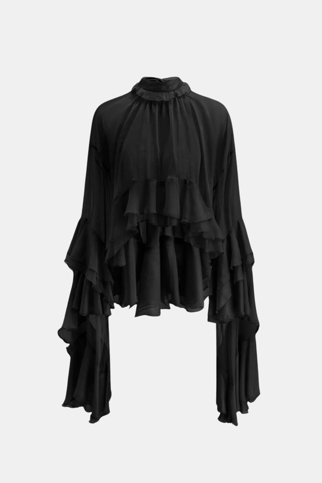 Zavina – Sheer Ruffle Chiffon Turtleneck Blouse