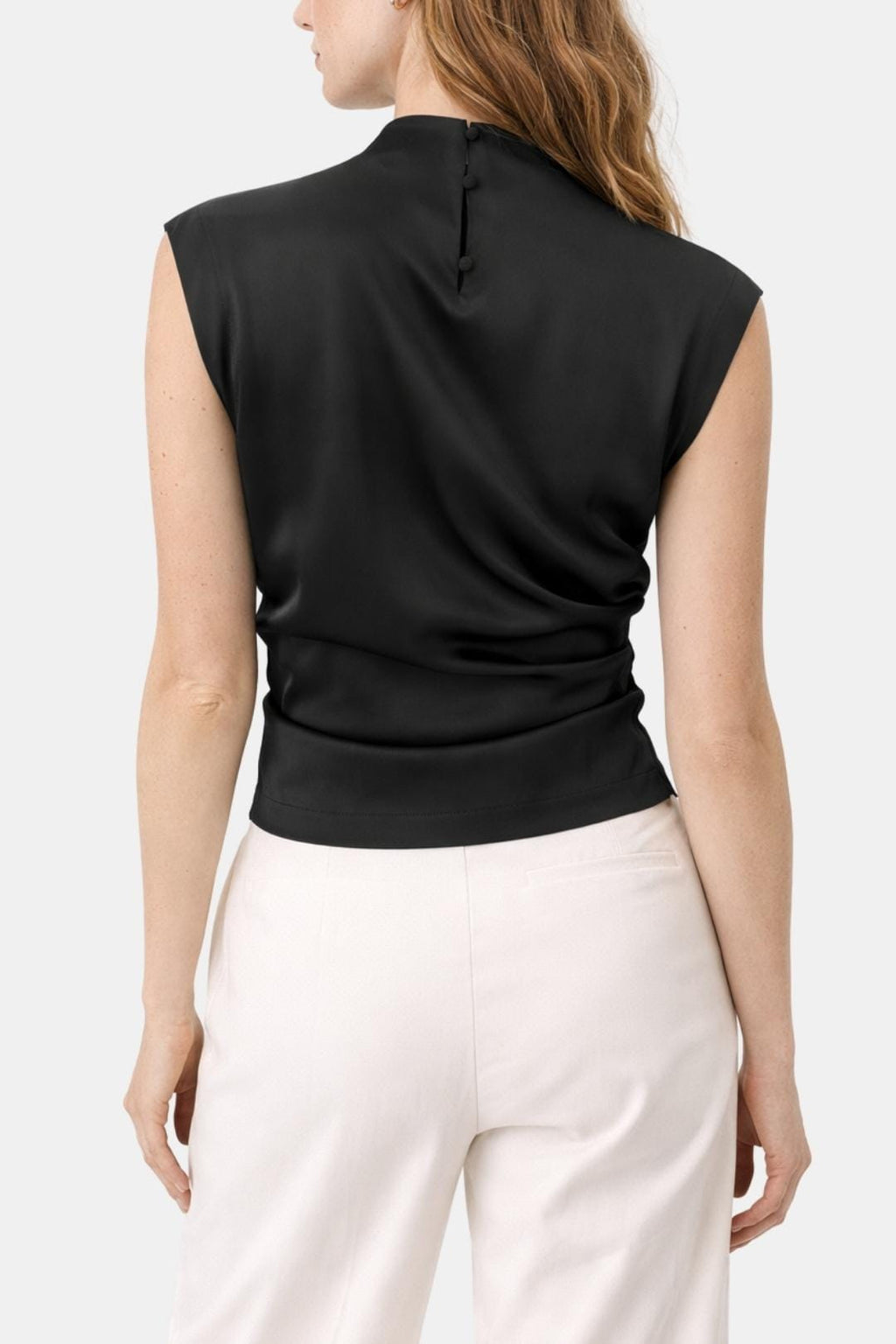 Zireva – Mock Neck Cap Sleeve Top in Black