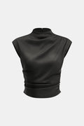 Zireva – Mock Neck Cap Sleeve Top in Black
