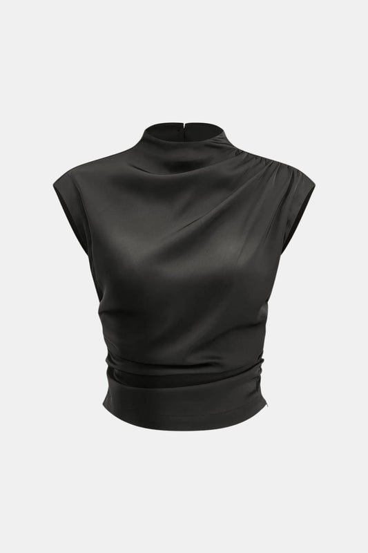 Zireva – Mock Neck Cap Sleeve Top in Black