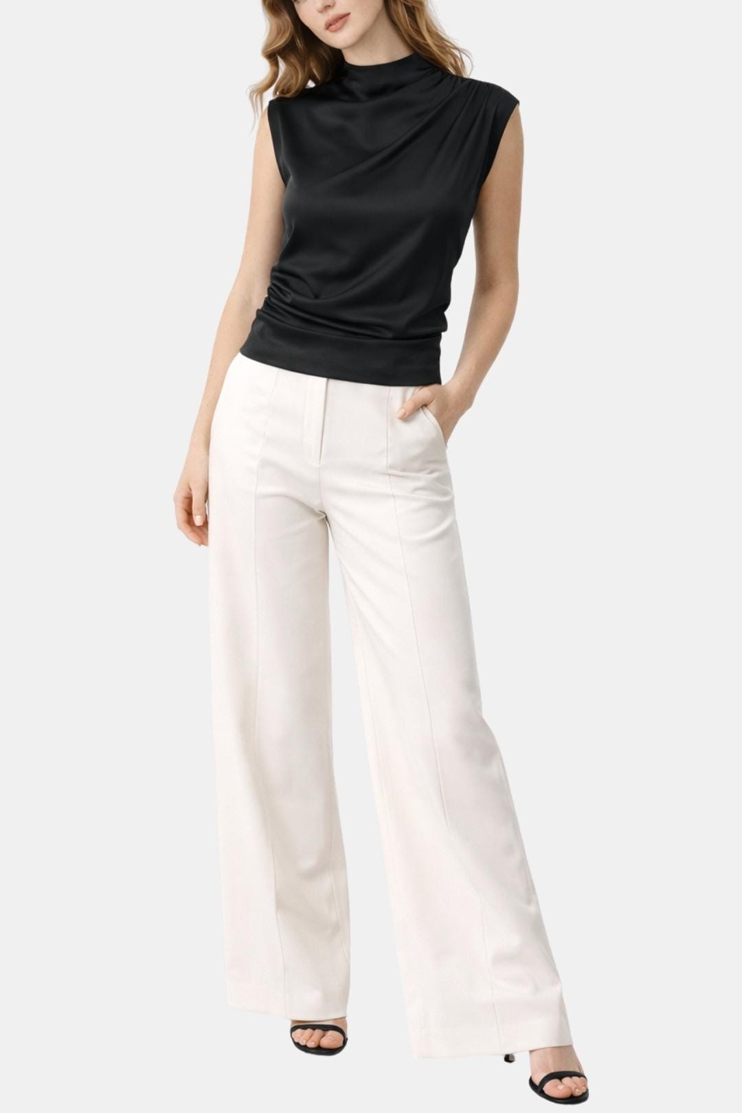 Zireva – Mock Neck Cap Sleeve Top in Black